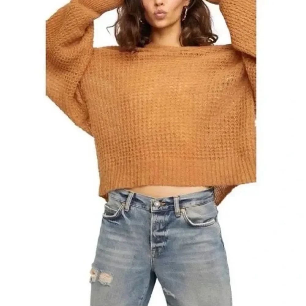 Free People Lulu Over-Sized V-Neck Waffle Knit Sweater Size Medium